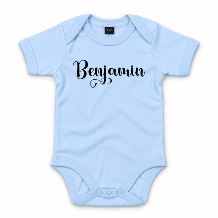 Babyblauwe romper met naam Benjamin