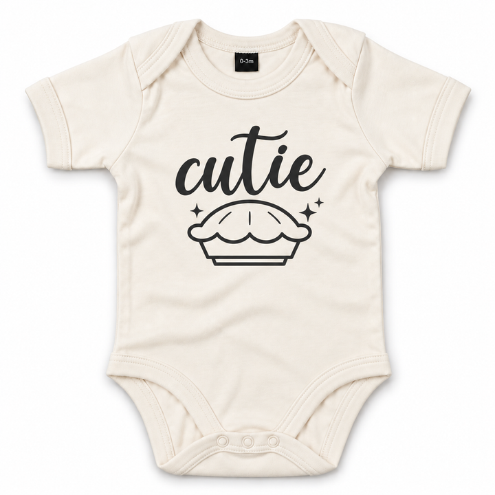 Baby romper with "Cutie" text – cute newborn gift