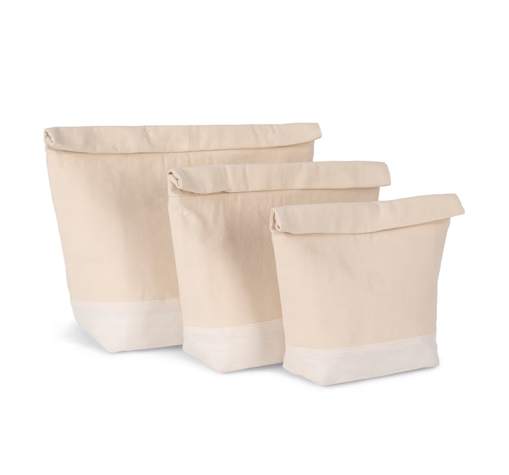 Set van 3 koeltassen (S M L) van gerecycled katoen zonder opdruk, vegan koeltas met rolsluiting en isolerende waterdichte voering