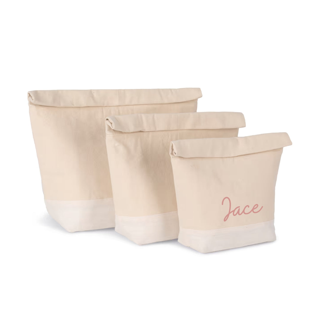 Set koeltassen met naam Jace, 3 maten S M L, duurzame vegan koeltas van gerecycled katoen met isolerende voering
