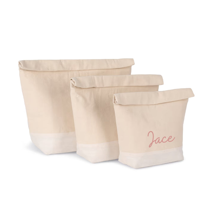 Set koeltassen met naam Jace, 3 maten S M L, duurzame vegan koeltas van gerecycled katoen met isolerende voering