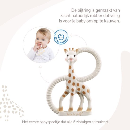 Productdetails van Sophie de giraf bijtring Very Soft met ringvorm, reliëfstructuur en natuurlijk rubber