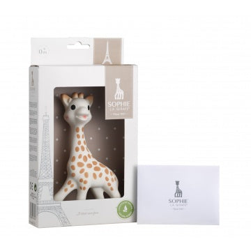 Sophie de giraf bijtring cadeauset met verpakking en kaartje, ideaal kraamcadeau voor baby