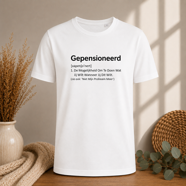 Wit pensioen shirt met tekst Gepensioneerd, leuk cadeau voor afscheid collega met pensioen