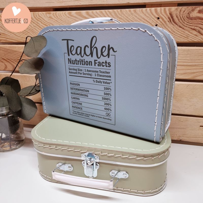 teacher nutrition facts koffertje cadeau juf bedankt meester meester en juffendag afscheidscadeau klas