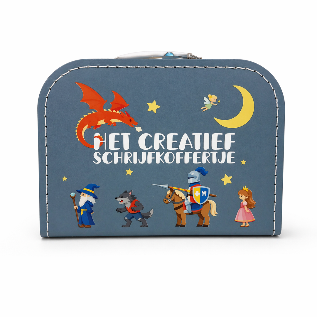voorkant van het educatief schrijfkoffertje creatief schrijven kinderen schrijfspel 8 tot 12 jaar