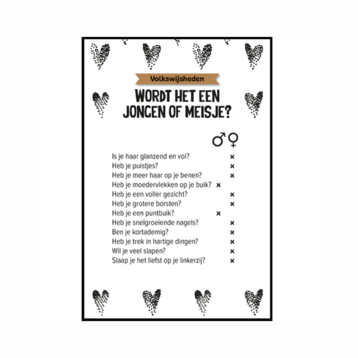 Mijlpaal kaarten zwangerschap volkswijsheden jongen of meisje