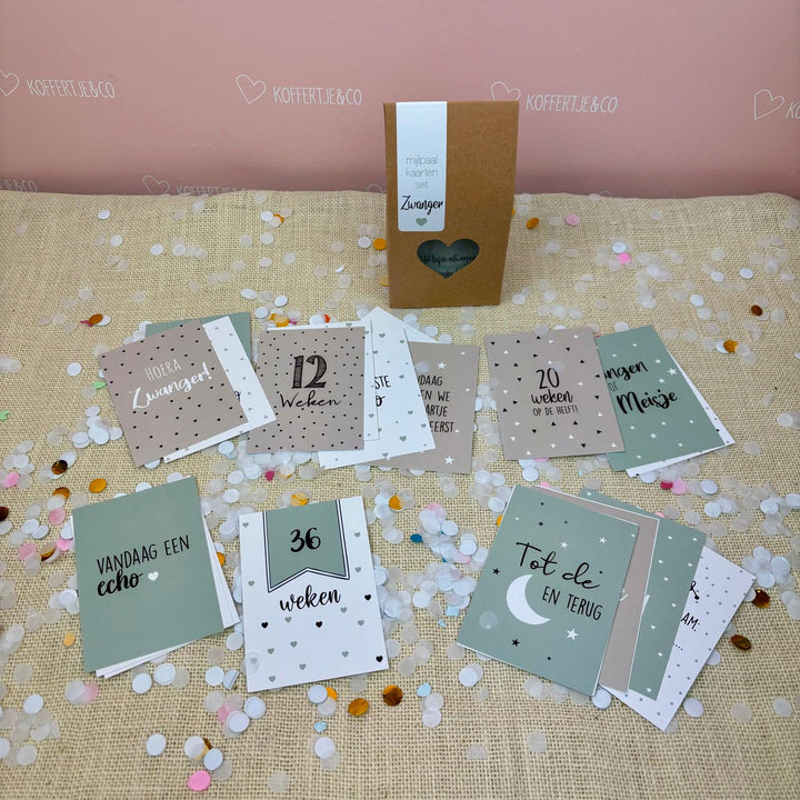 Zwangerschap mijlpaalkaarten set in saliegroen en zand, milestonecards voor het vastleggen van je zwangerschap