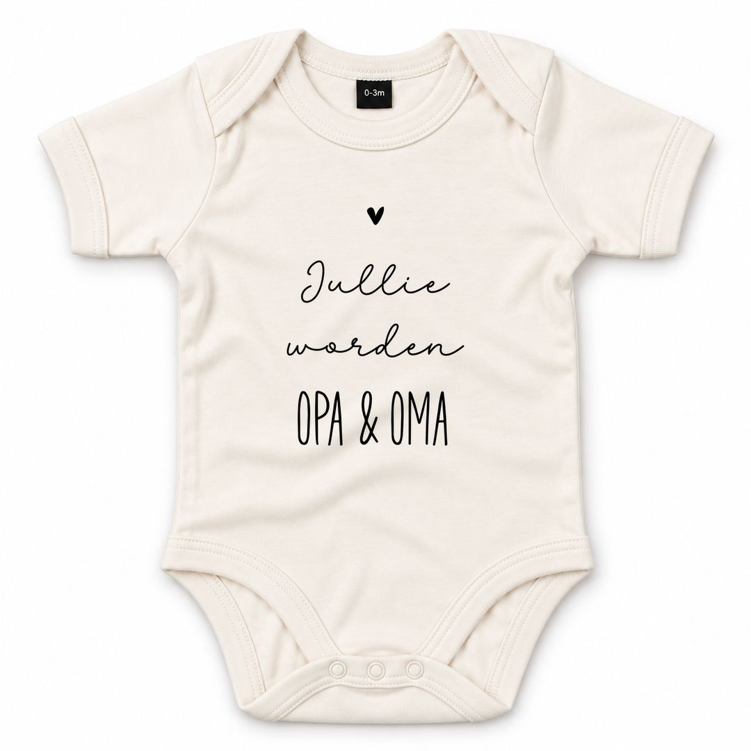 Naturelkleurige romper met zwangerschapsaankondiging Jullie worden opa en oma.
