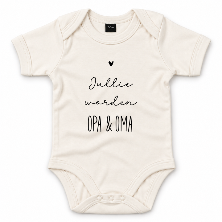 Naturelkleurige romper met zwangerschapsaankondiging Jullie worden opa en oma.