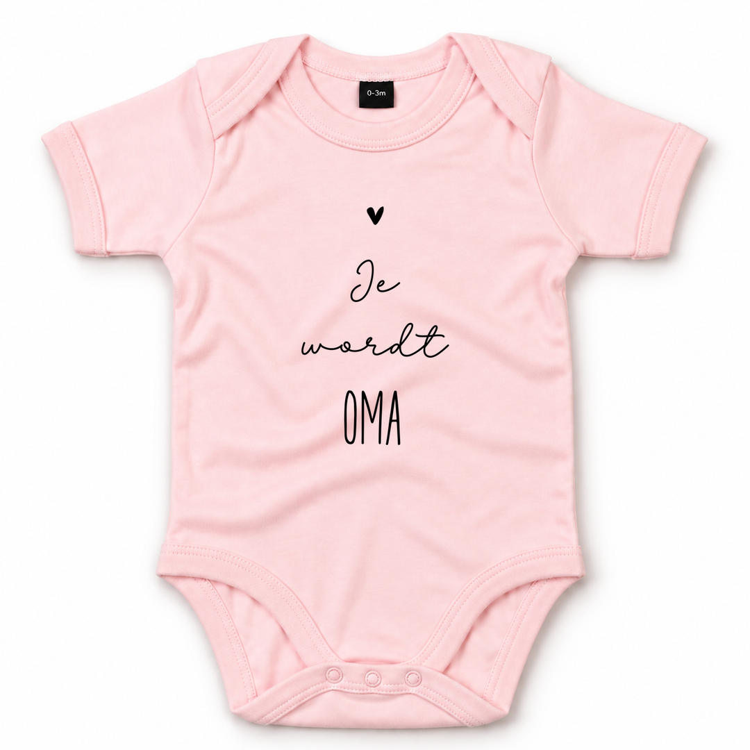 Roze zwangerschapsaankondiging romper met tekst Je wordt oma.