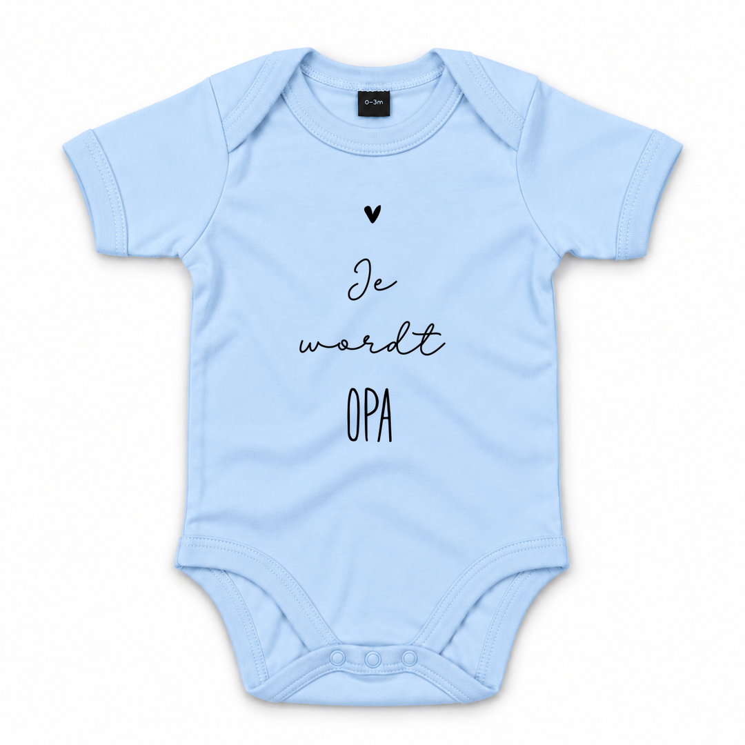 Babyblauwe zwangerschapsaankondiging romper met tekst Je wordt opa.