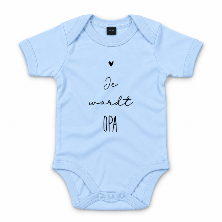 Babyblauwe zwangerschapsaankondiging romper met tekst Je wordt opa.