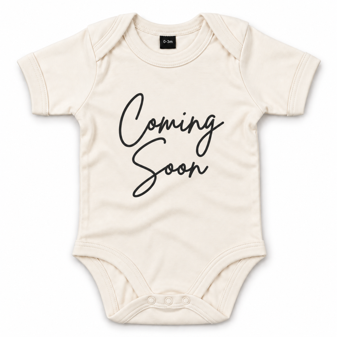 Naturel Coming Soon rompertje voor aankondiging zwangerschap.
