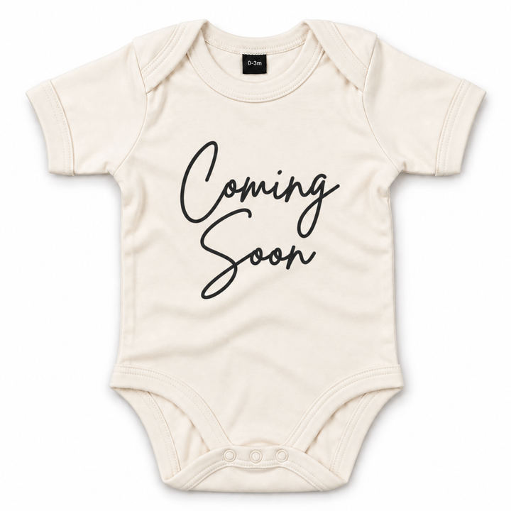 Naturel Coming Soon rompertje voor aankondiging zwangerschap.