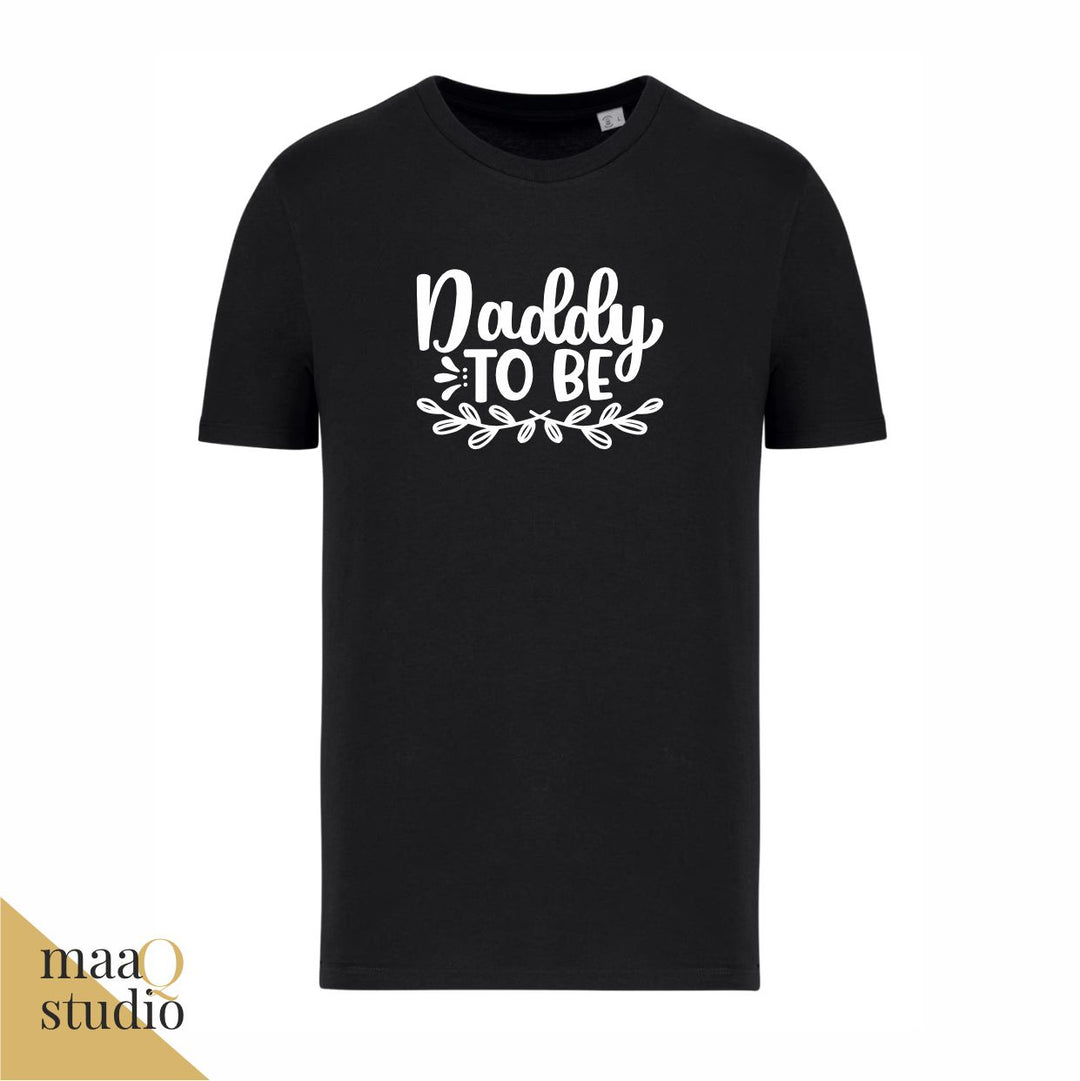 Zwart Daddy to be shirt met witte opdruk en decoratief takje.
