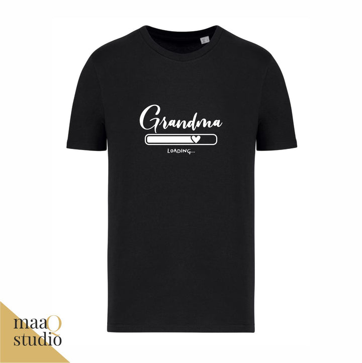 Zwart Grandma Loading shirt met witte opdruk en laadbalkeffect