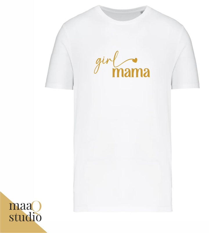 Wit mama shirt met Girl Mama opdruk en hartje.