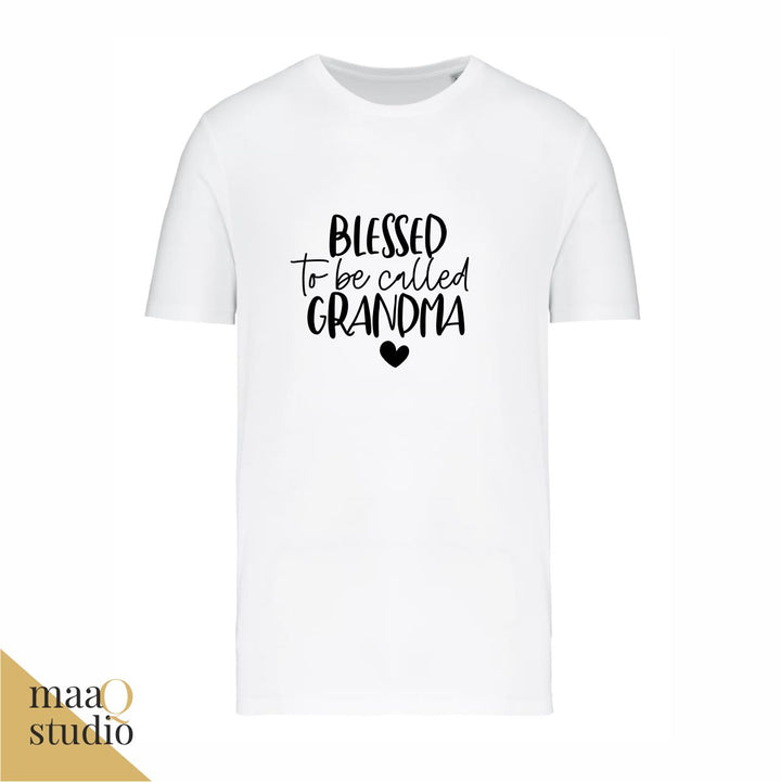 Wit oma shirt met zwarte tekst Blessed to be called Grandma en hartje