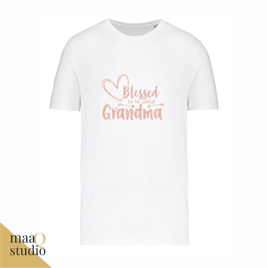 Wit oma shirt met roségoudkleurige tekst Blessed to be called Grandma.