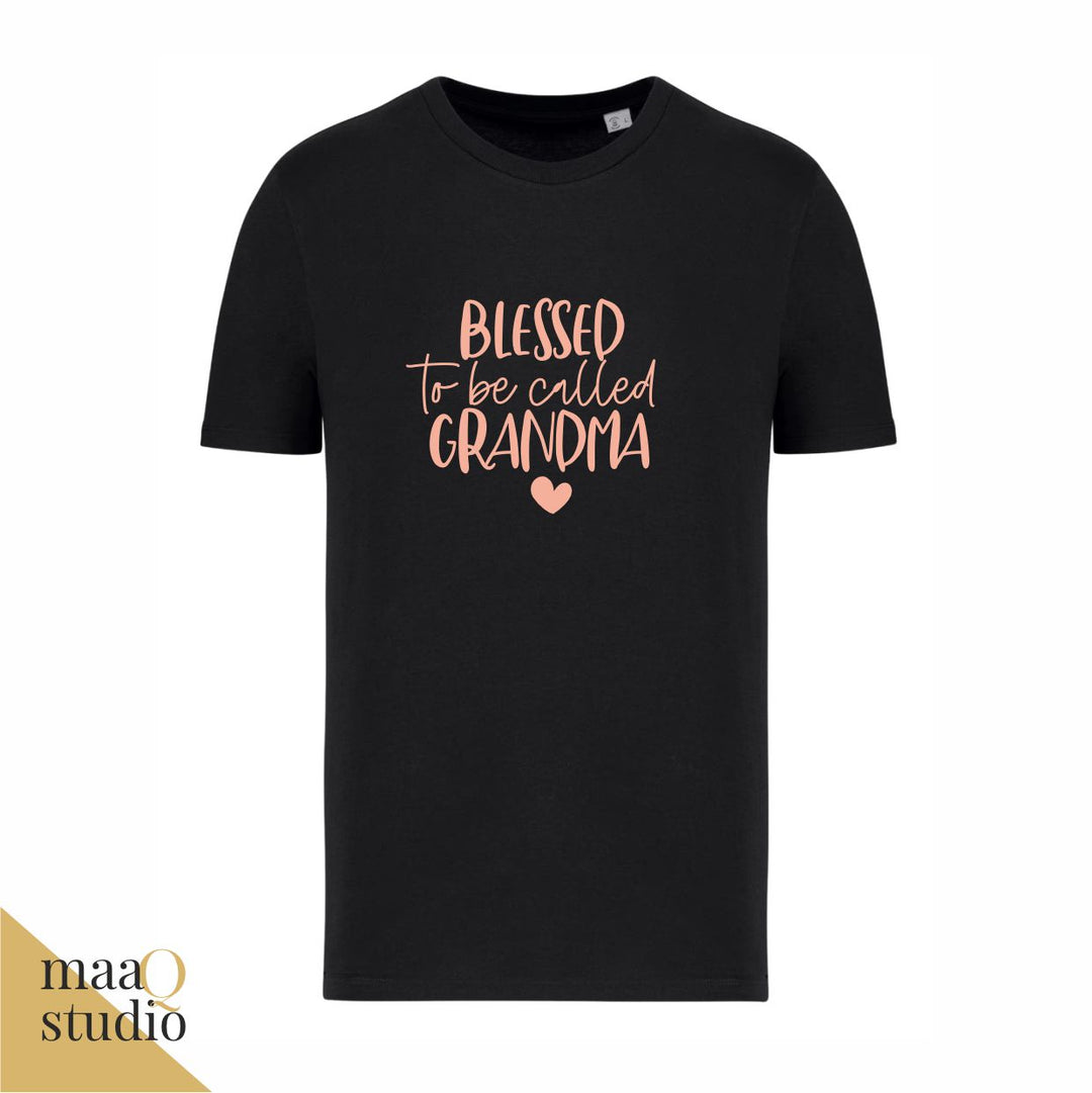 Zwart oma shirt met roze opdruk Blessed to be called Grandma en hartje