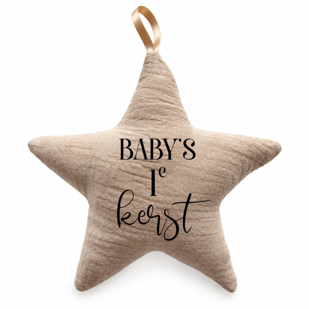 Naturel stoffen kerstster met tekst Baby&