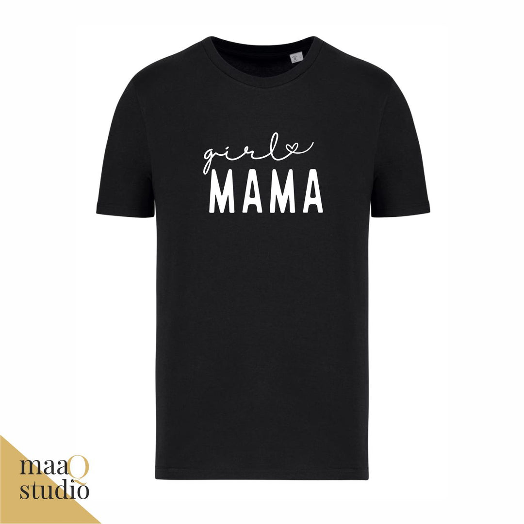 Zwart T-shirt met witte Girl Mama opdruk, leuk cadeau voor een moeder van dochters