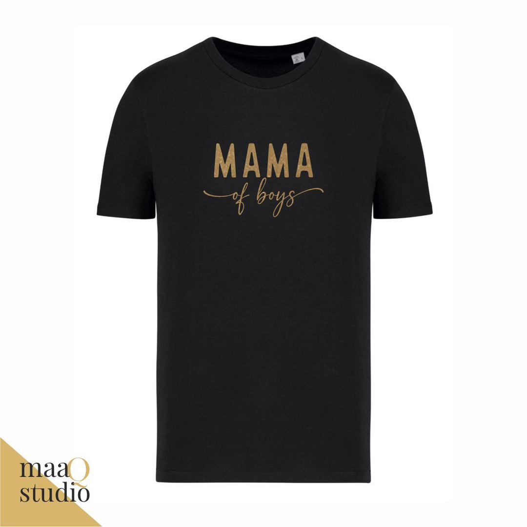 Zwart T-shirt voor moeders van jongens met goudkleurige tekst Mama of Boys, leuk als Moederdagcadeau
